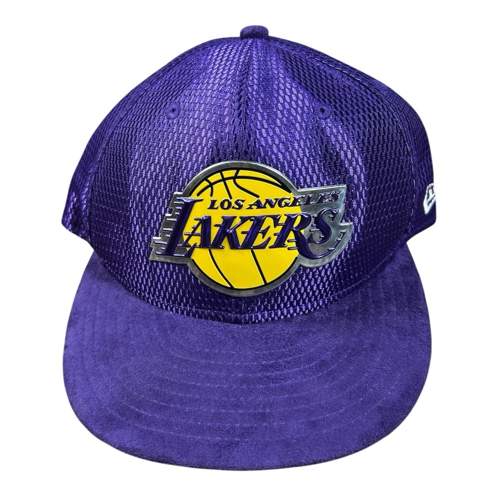 Los Angeles Lakers New Era Fitted Baseball Hat Purple Metallic Mesh‎ Size 7 3/8
